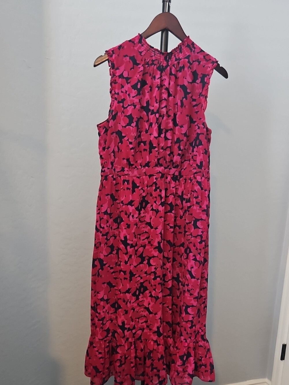 J. Crew Pink and Black Floral Sleeveless Midi Dress